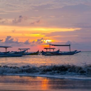 sunrise over fishing boats on Bali